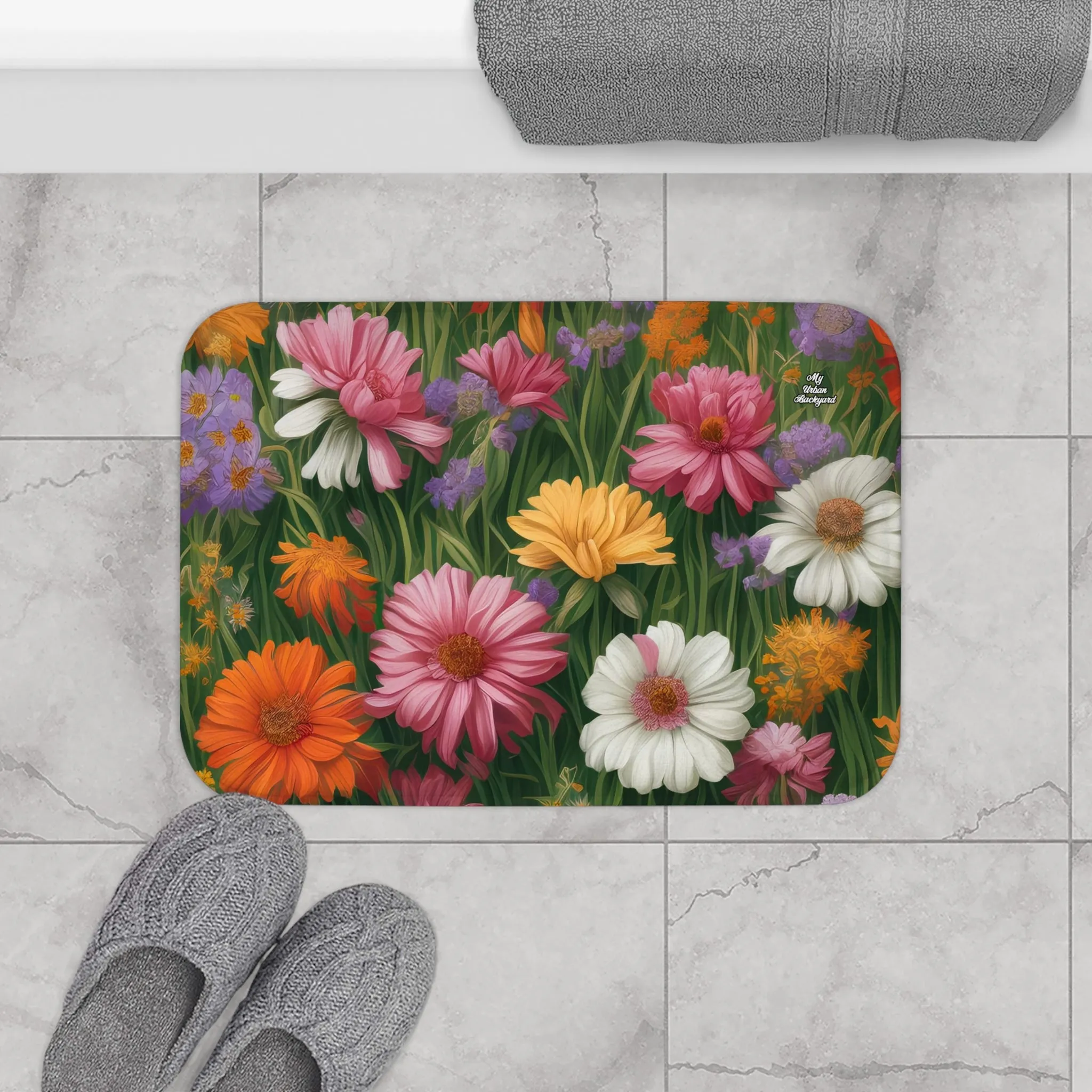 Wildflower Field, Memory Foam Bath Mat - Cozy Bathroom Essential